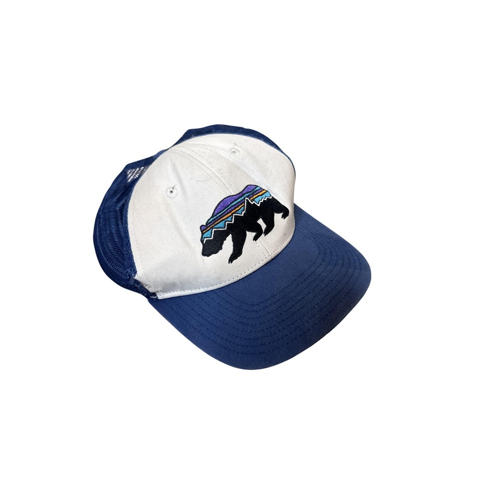 Patagonia Hat Cap Snap Back Blue White Bear Logo Mesh Trucker Mens Casual